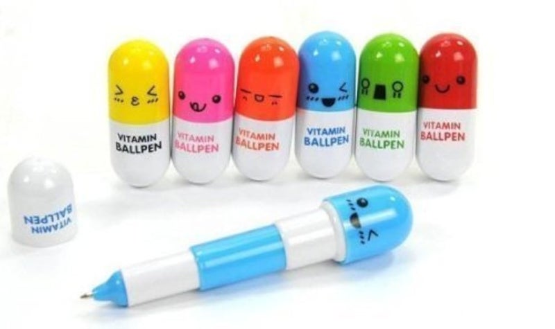 Rienar 24pcs Vitamin pill Ballpoint Pen, Novelty Retractable Gift Ball pen with Smiling Face Cute Cartoon Emotion - Image 1